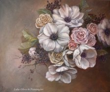 Anemony Róże ,ręcznie malow. obraz olej,L.Olbrycht