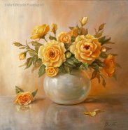 Żółte Róże ,ręcznie malow. obraz olejny,L.Olbrycht